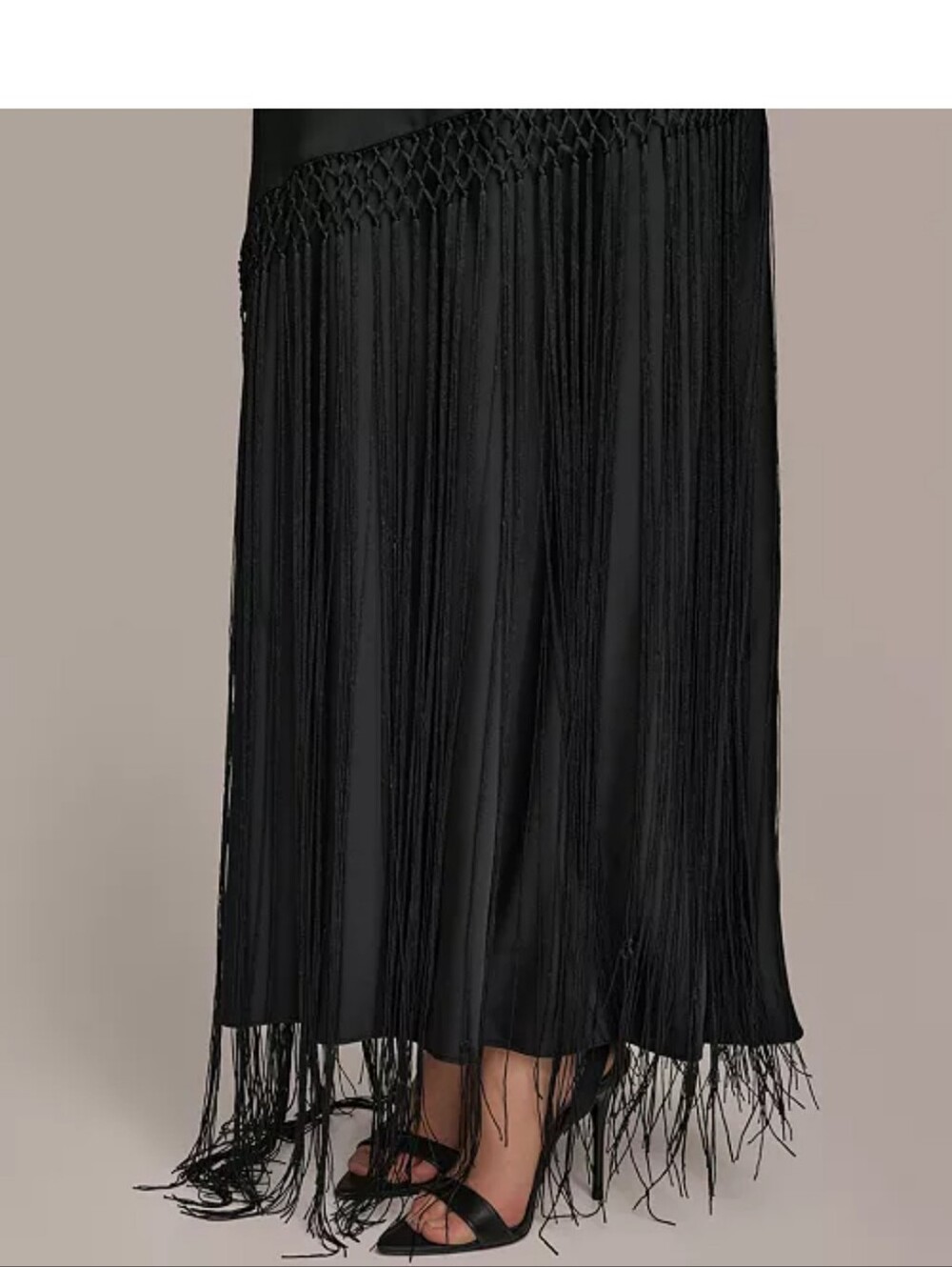 Donna Karan New York Black Halter Fringe Maxi Dress Size 12 NWT MSRP $389 Party - Picture 7 of 10